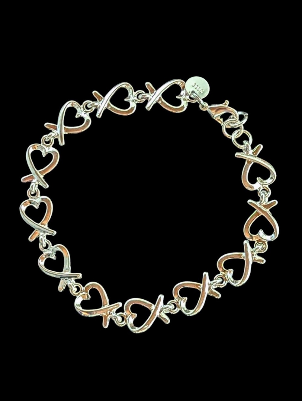 Sterling Silver Plated Heart Link Bracelet 925 Minimalist